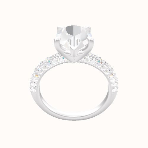Three Row Pave Engagement Ring With Four Prong Head