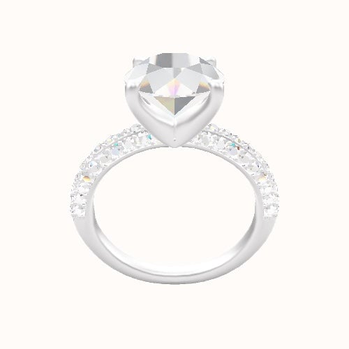 Three Row Pave Engagement Ring With Four Prong Head