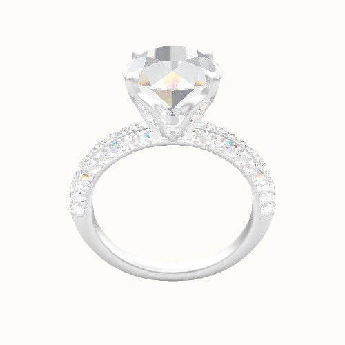 Three Row Pave Engagement Ring With Pave Tulip Prongs w. Surprise Diamond Head
