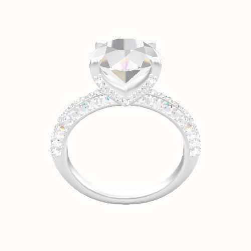 Three Row Pave Engagement Ring With Pave V Prong Head