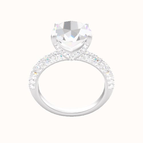 Three Row Pave Engagement Ring With Pave V Prong Head