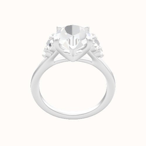 Wide Cathedral Diamond Band with Round Sidestone Trio Engagement Ring With Four Prong Head