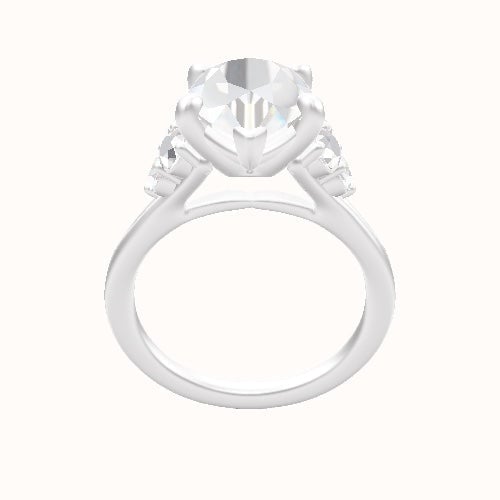 Wide Cathedral Diamond Band with Round Sidestone Trio Engagement Ring With Low Set Four Prong Head