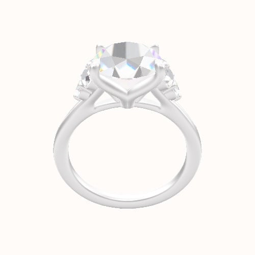 Wide Cathedral Diamond Band with Round Sidestone Trio Engagement Ring With Petal Four Prong Head