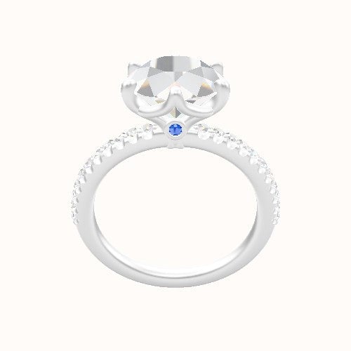 illusion Pave Engagement Ring With Crown Six Prong w. accent Diamond Head