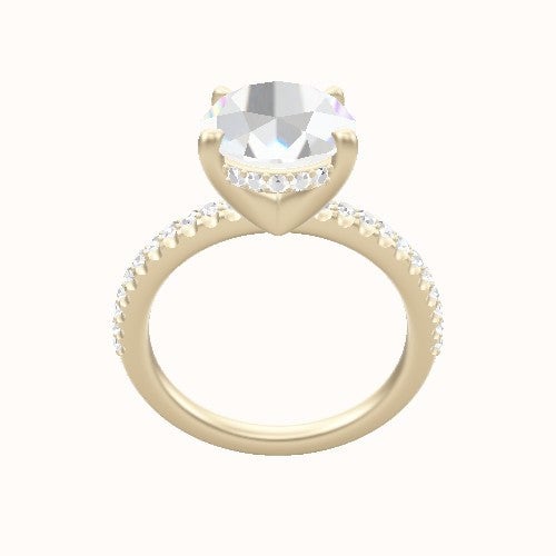 illusion Pave Engagement Ring With V Prong with Hidden Halo Head