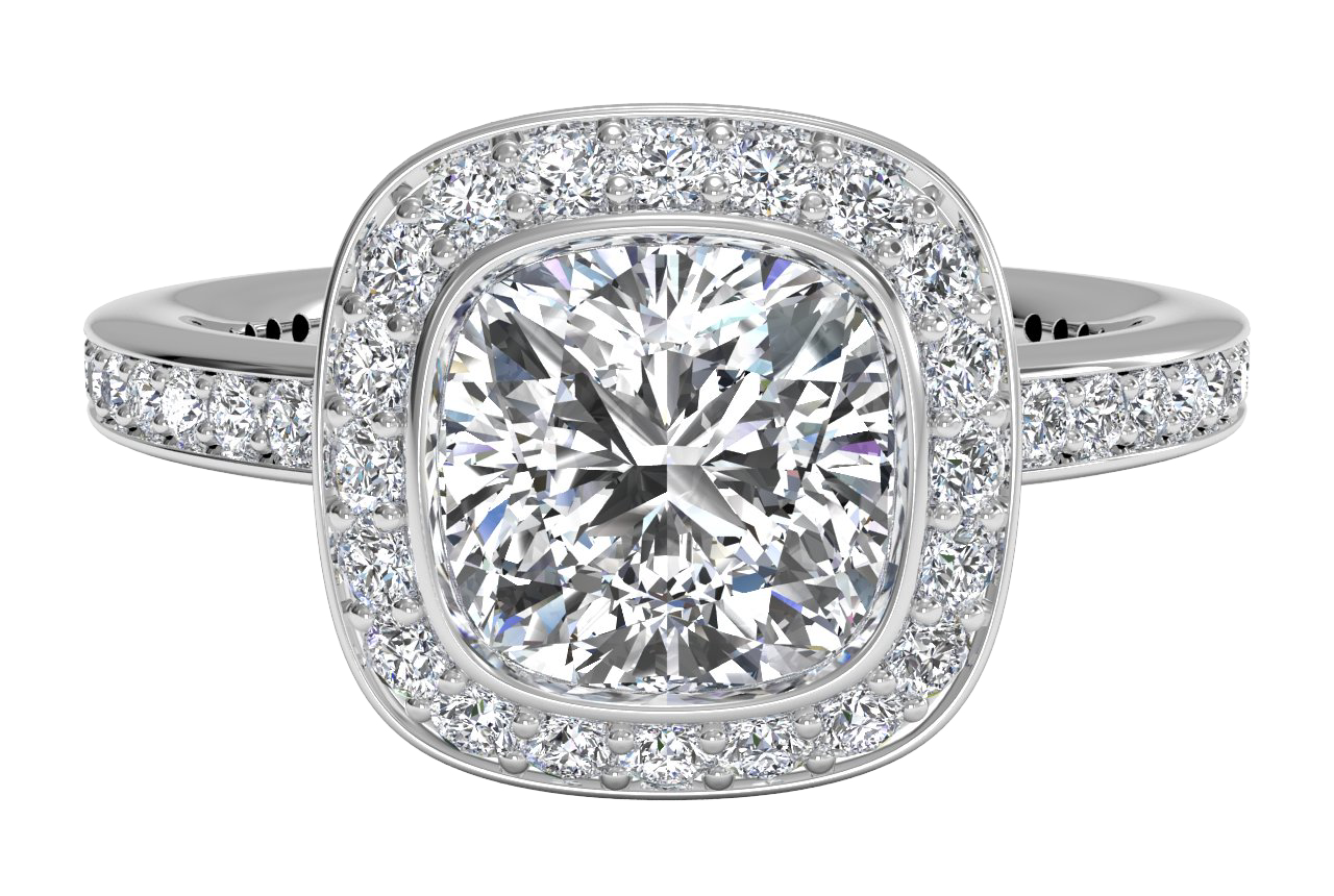 18kt White Gold/cushion/top