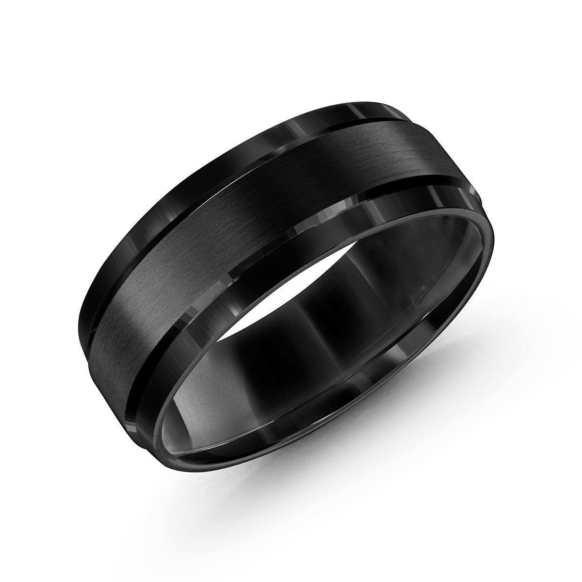 Men's 8mm Black Cobalt Beveled Edge Wedding Ring