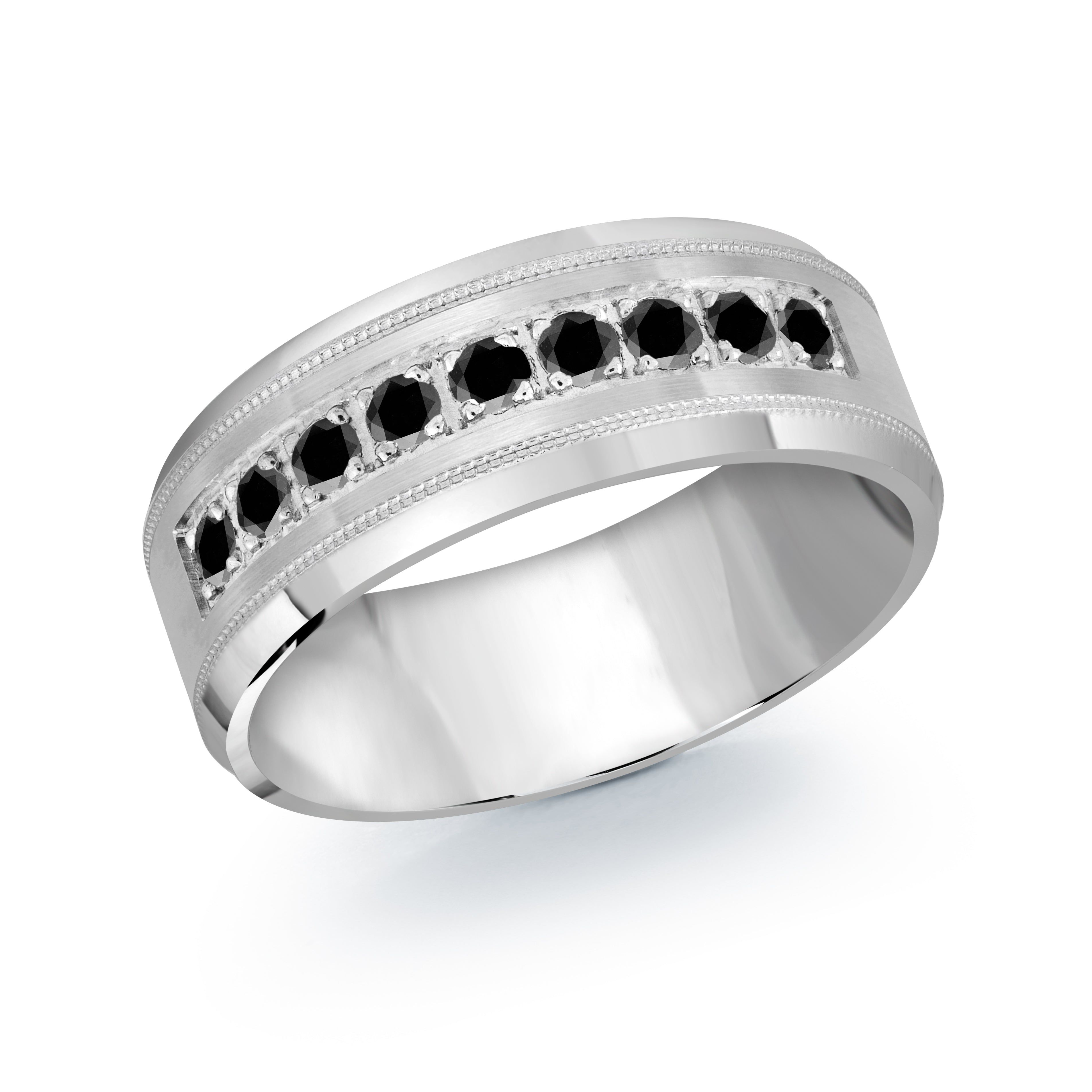 Men's 8mm Black Diamond Wedding Ring with Milgrain