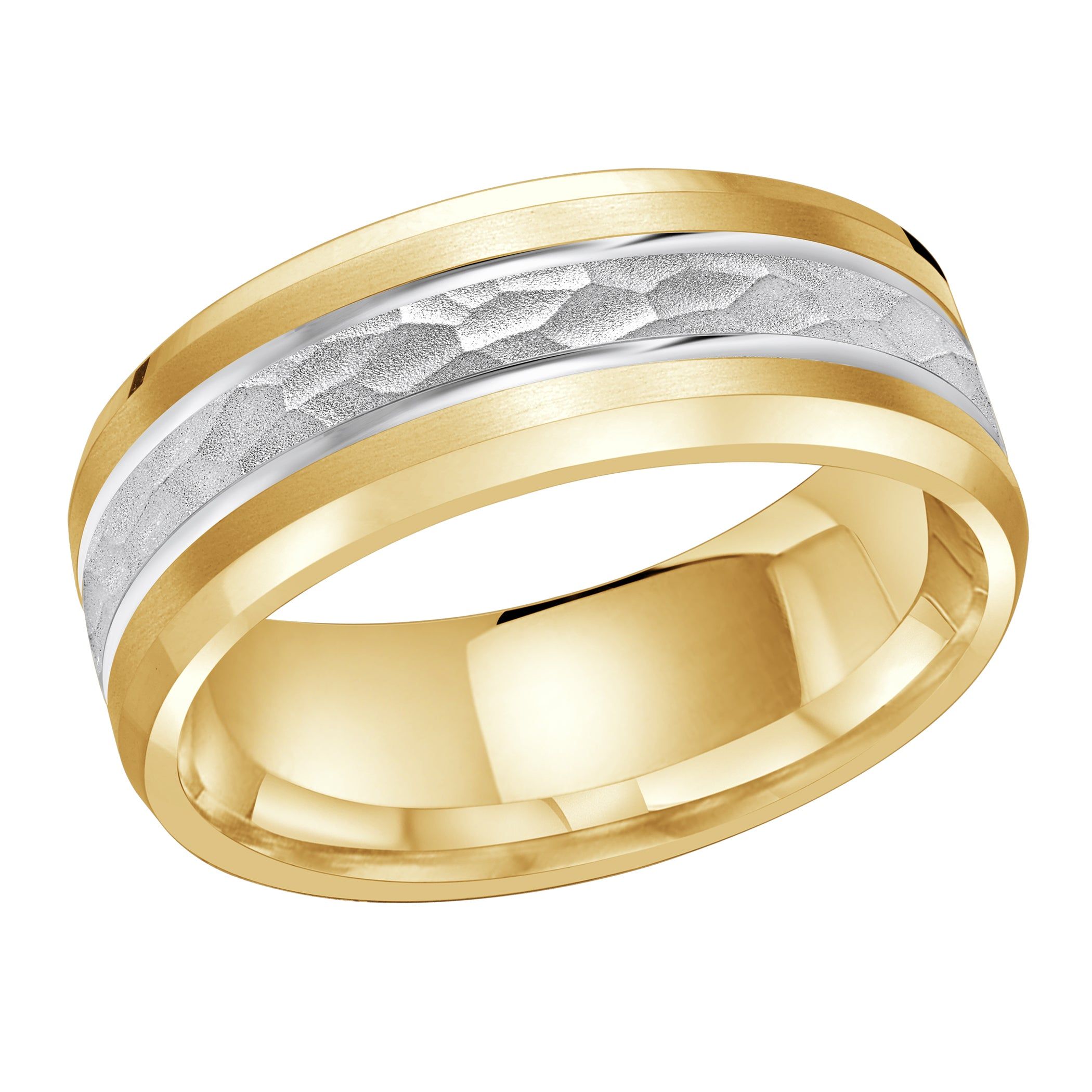 Men's 8mm Two-tone Double Inlay Hammered-finish Wedding Ring