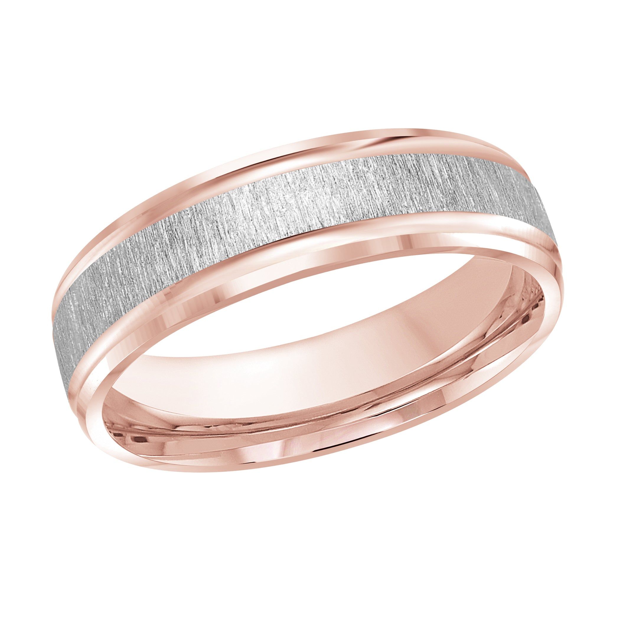 Men's 6mm Two-tone Sandpaper-finish Beveled Edge Wedding Ring