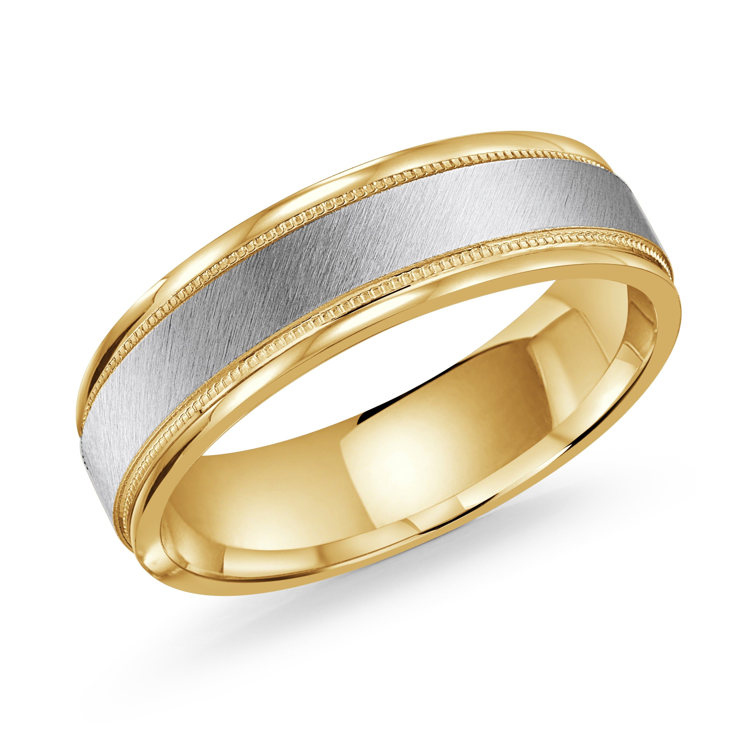 Men's 6mm Two-tone Sandpaper-finish Polished Edge Wedding Ring With Milgrain