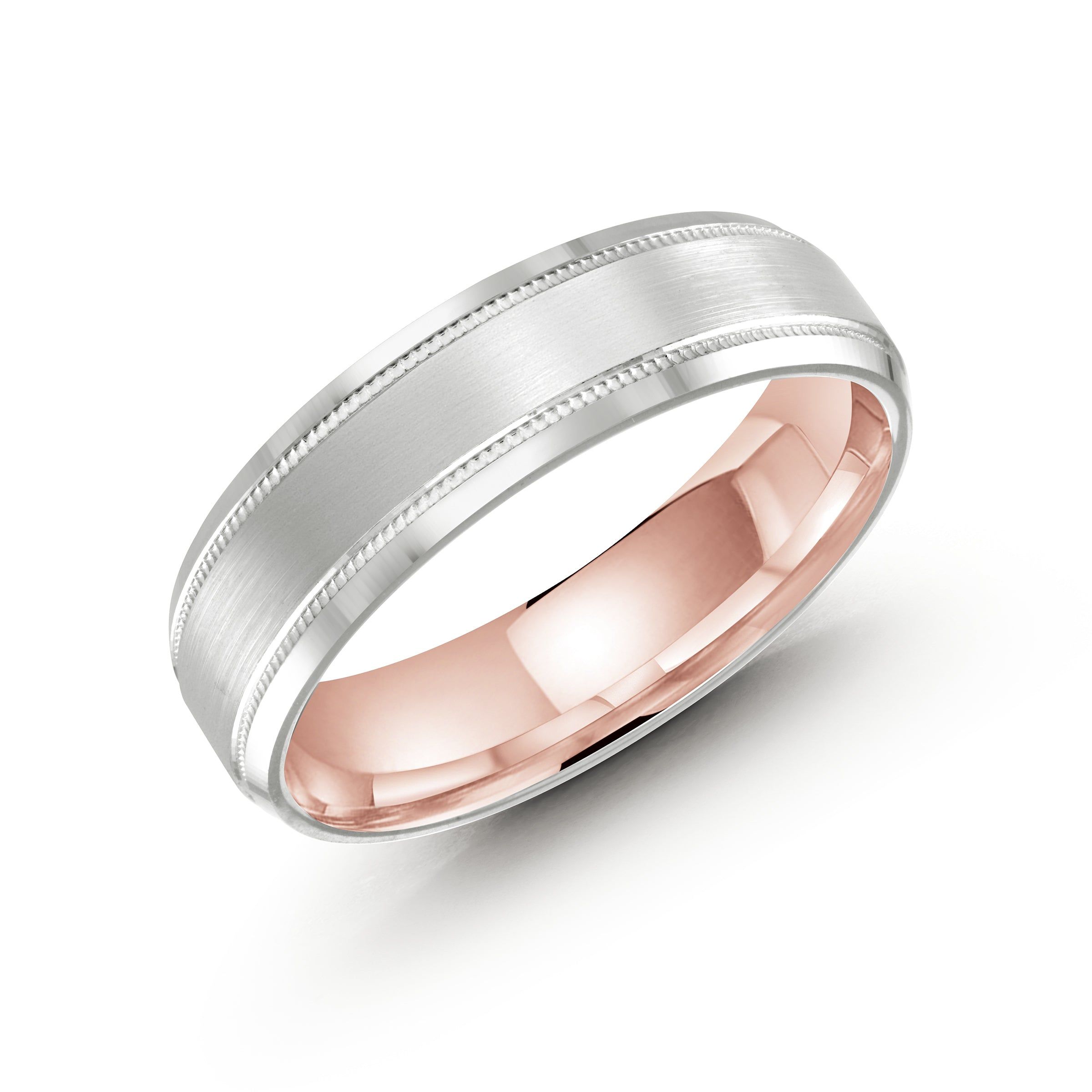 Men's 6mm Two-tone Satin-finish Comfort-fit Wedding Ring With Milgrain