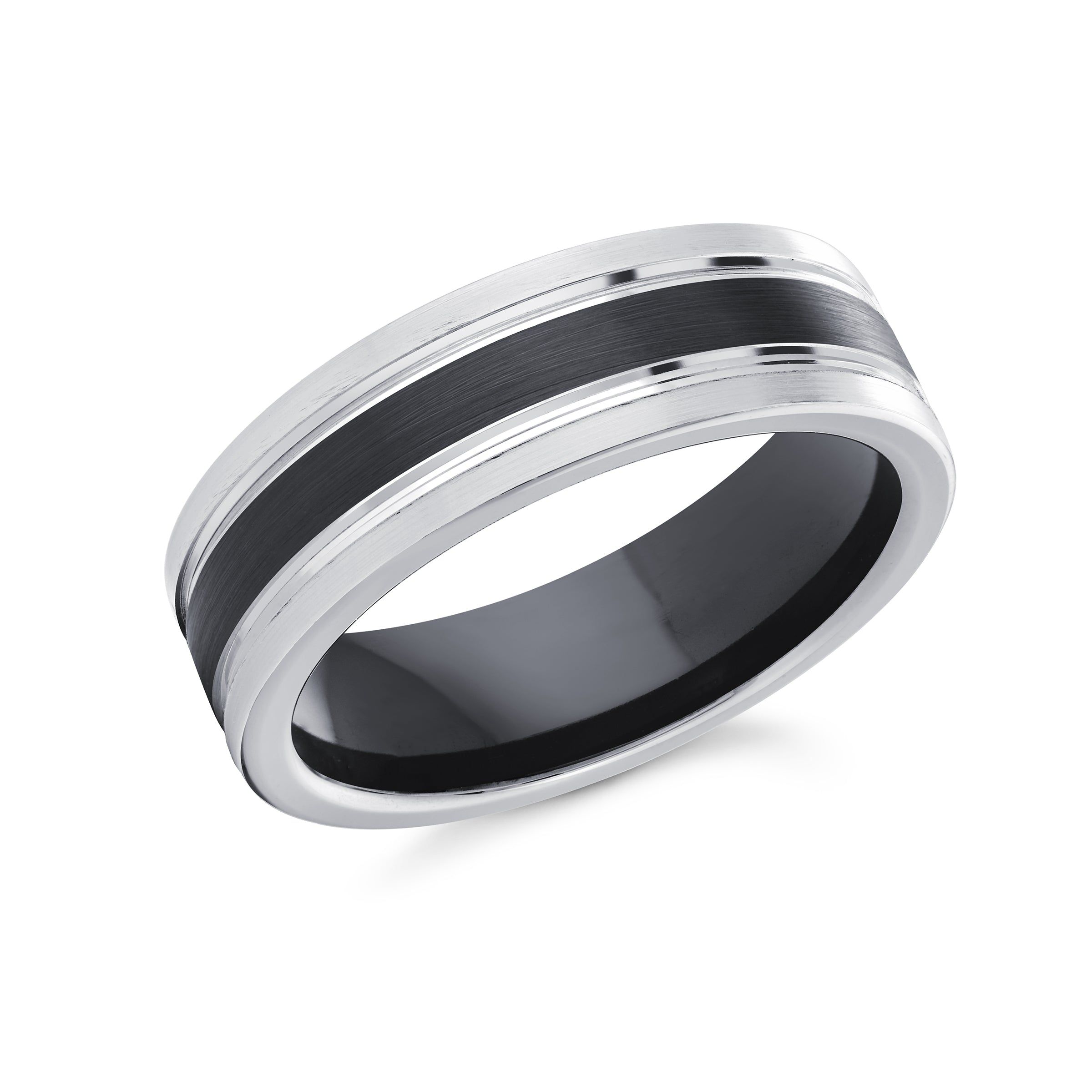 Men's 6mm Black & White Cobalt Striped Wedding Ring