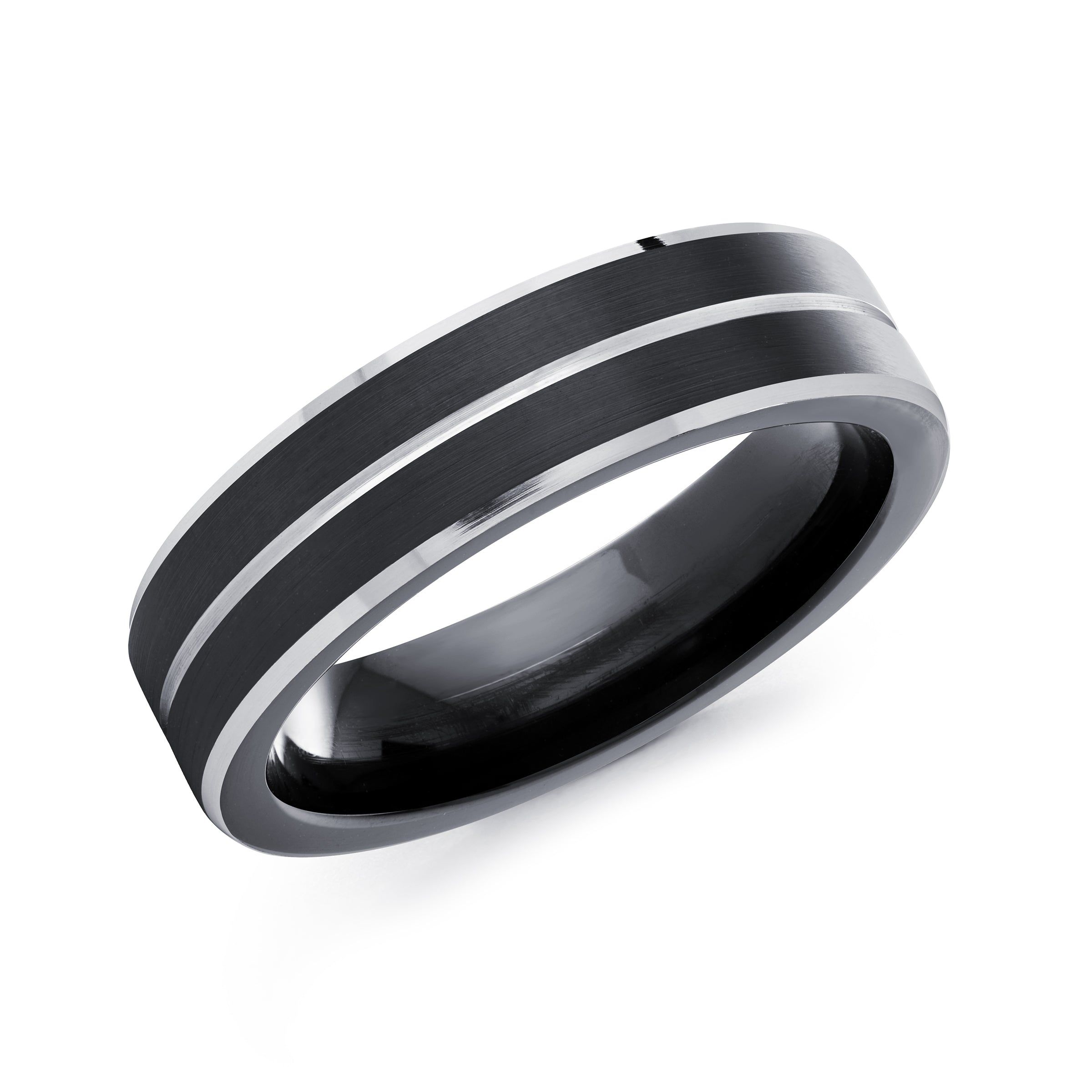 Men's 7mm Black & White Cobalt Satin-finish Striped Wedding Ring